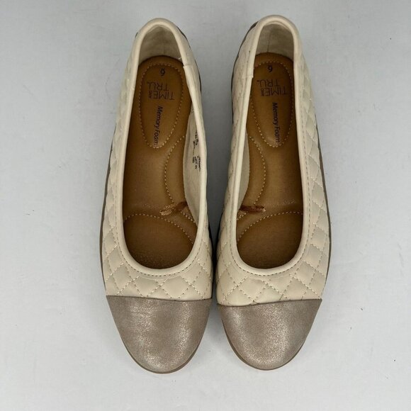 Time & Tru Sintelico Quilted Ballet Flats Womens Cream/Copper Shoes Size 6 - Picture 4 of 9
